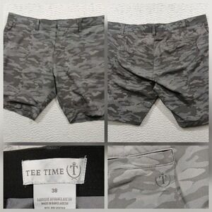 Tee Time Golf Shorts Men's 38 Gray Camo Performance Stretch Athletic Flat Front